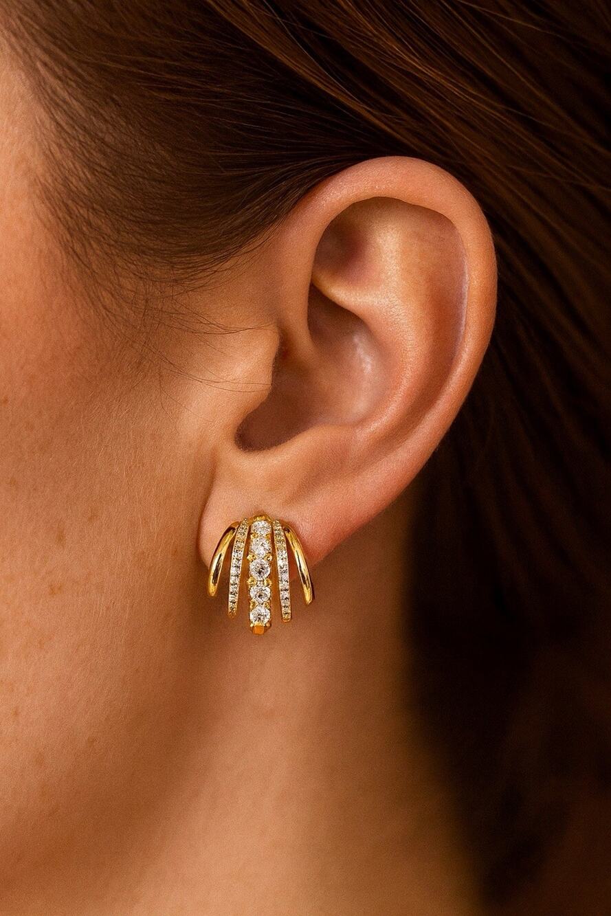 Anthropologie Gold Crystal Fan Drop Stud Earrings
